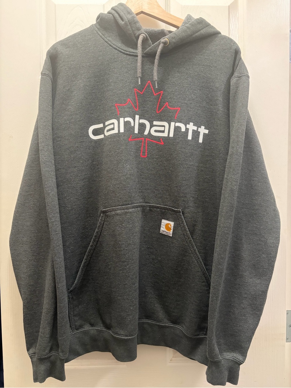 Carhartt Dark Gray Pullover Hoodie with Red Maple Outline